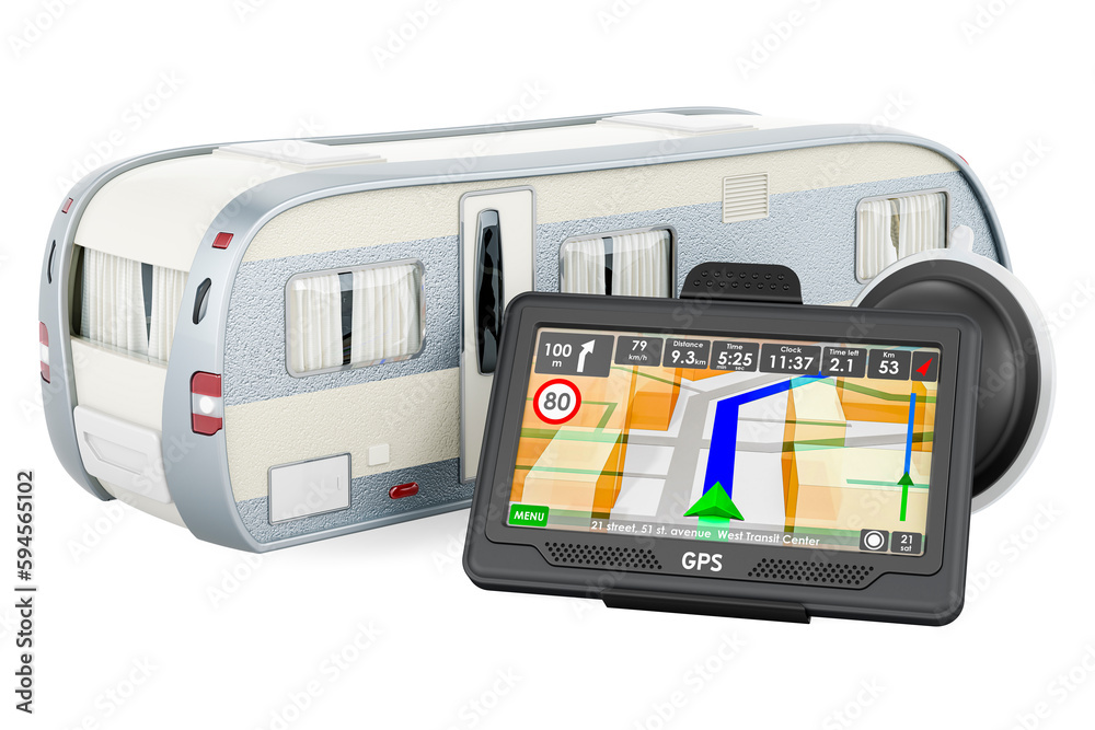 Camper trailer with GPS receiver. 3D rendering Camper trailer with GPS receiver. 3D rendering