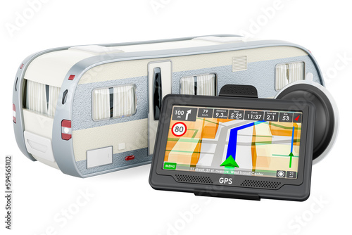 Camper trailer with GPS receiver. 3D rendering