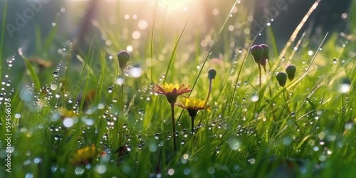 forest flour in the morning after the rain, sunny spots, colorful and beautiful flowers grow on a green grass © Andrus Ciprian