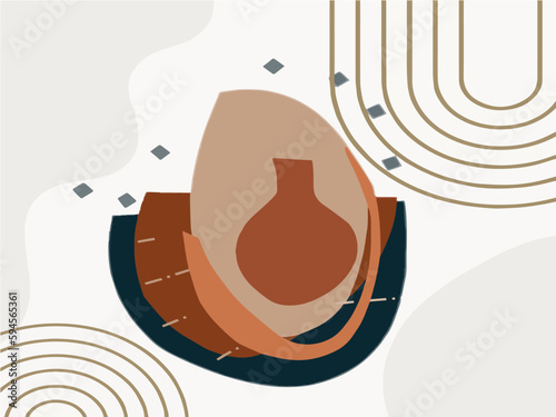 Boho vector aesthetic with ceramics and shapes background