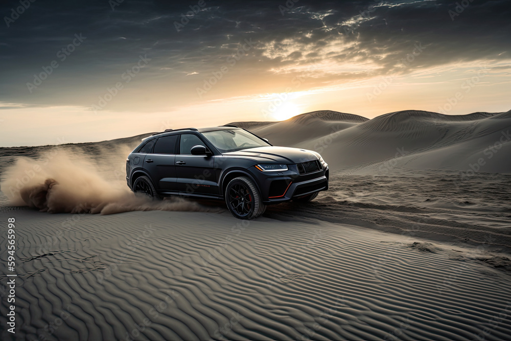 luxury car on sand dunes