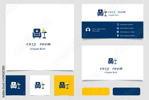 Cozy room logo design with editable slogan. Branding book and business card template.