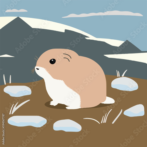 Arctic lemming in arctic tundra. Rodents animals in natural habitat. Flat vector illustration concept. Generative AI