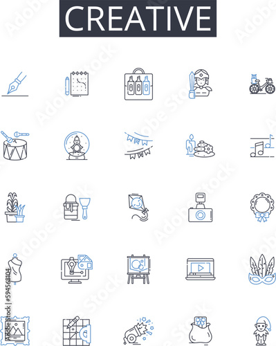 Creative line icons collection. Innovative, Resourceful, Artistic, Imaginative, Original, Inventive, Ingenious vector and linear illustration. Clever,Inspired,Visionary outline signs set