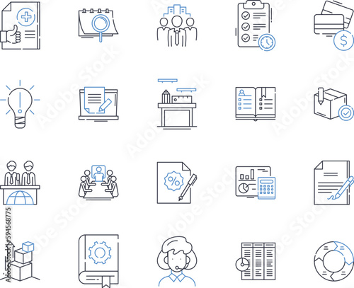 Fiscal policy line icons collection. Budget, Deficit, Surplus, Taxation, Spending, Revenue, Stimulus vector and linear illustration. Austerity,Debt,Inflation outline signs set