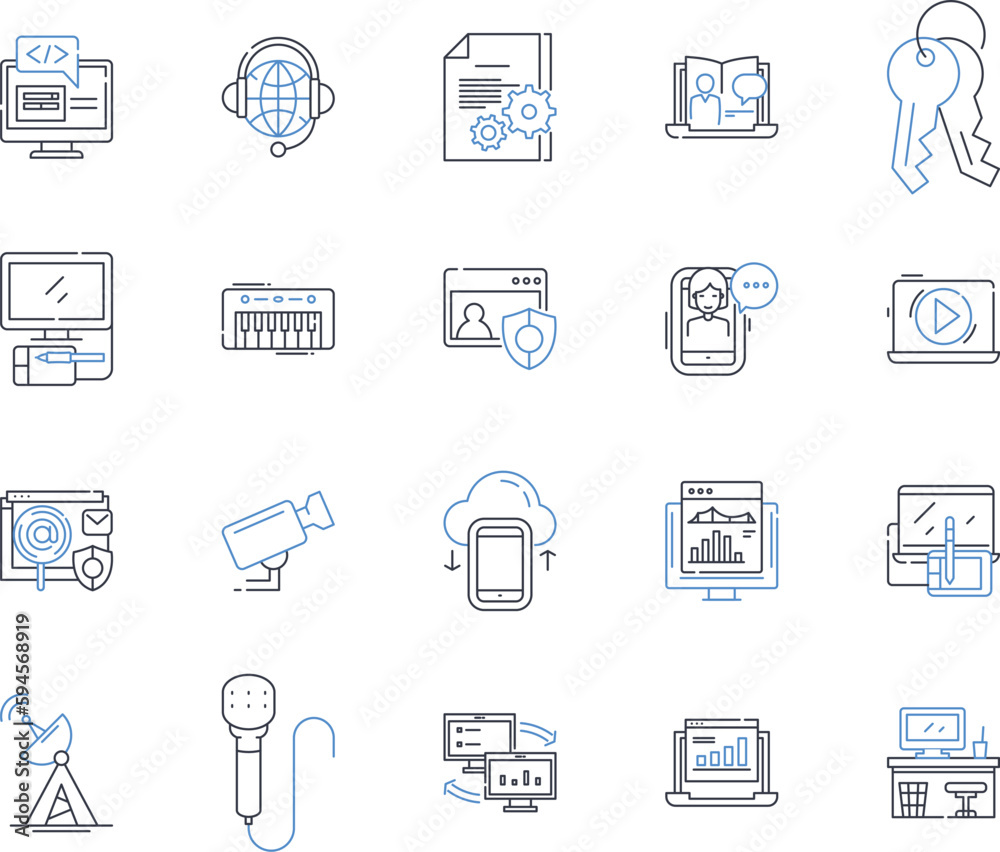 Electronic compnts industry line icons collection. Silicon, Transistor, Capacitor, Resistor, Diode, Microchip, PCB vector and linear illustration. Battery,LED,Transformer outline signs set