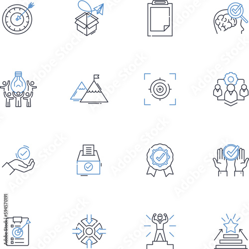 Intentions line icons collection. Desire, Purpose, Ambition, Goal, Plan, Objective, Motivation vector and linear illustration. Aspiration,Mission,Dream outline signs set