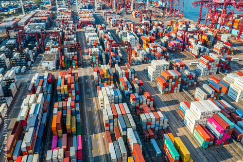 Top view of Hong Kong cargo terminal port photo