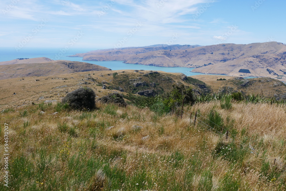 Blick vom Mount Pleasant Bergwelt bei Christchurch und Lyttleton in Neuseeland mit Caldera Blick vom Mount Pleasant Bergwelt bei Christchurch und Lyttleton in Neuseeland mit Caldera