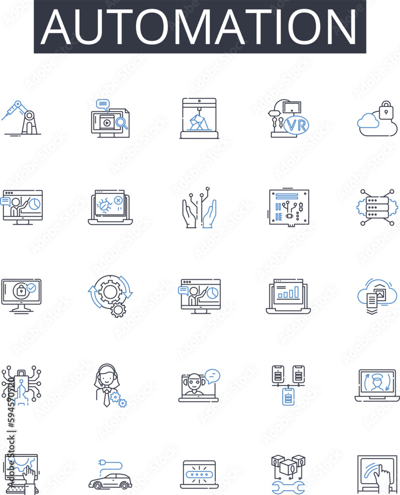 Automation line icons collection. Mechanization, Innovation, Modernization, Digitization, Computerization, Optimization, Streamlining vector and linear illustration. Rationalization,Standardization Automation line icons collection. Mechanization, Innovation, Modernization, Digitization, Computerization, Optimization, Streamlining vector and linear illustration. Rationalization,Standardization