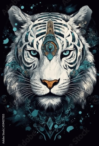 White tiger in the moonlight Generative Ai © ExeLove