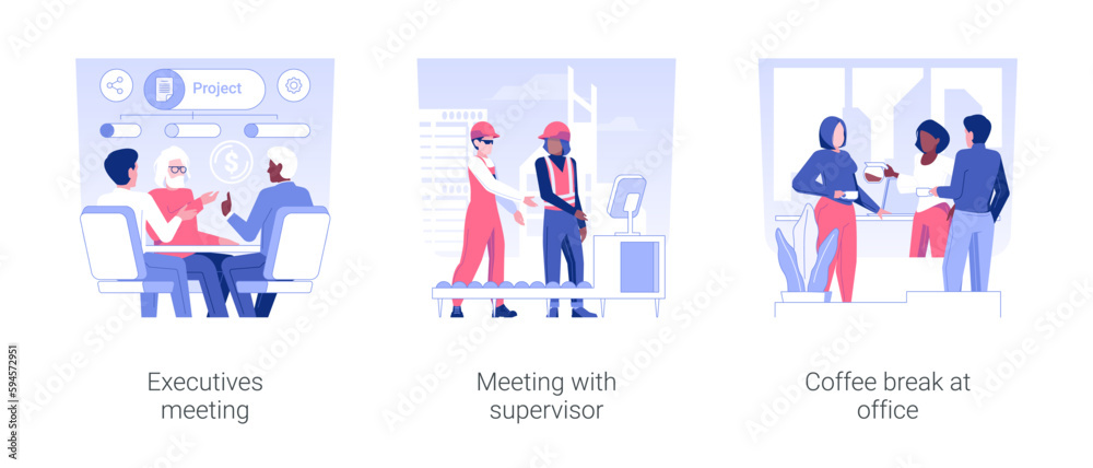 Office life isolated concept vector illustrations.
