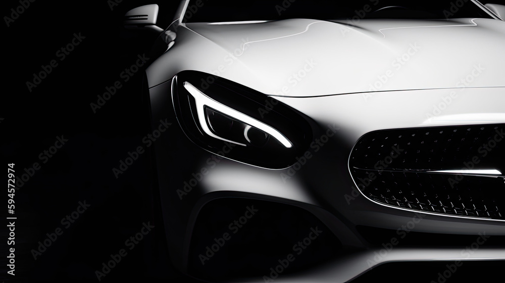Naklejka premium Close up white luxury car on black background with copy space