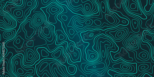 Ocean topographic line map with curvy wave isolines vector illustration. Sea depth topographic landscape surface for nautical radar readings. Cartography texture abstract banner of relief ocean floor.