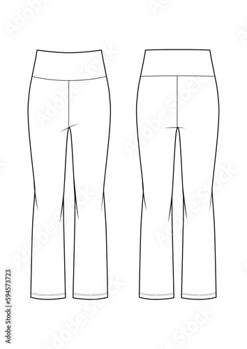 Womenswear wide waistband flare leggings technical drawing / flat sketch /CAD / ADOBE Illustrator vector digital download