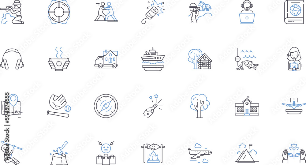 Relaxation pastimes line icons collection. Yoga, Meditation, Massage, Swimming, Gardening, Painting, Reading vector and linear illustration. Sleeping,Hiking,Fishing outline signs set