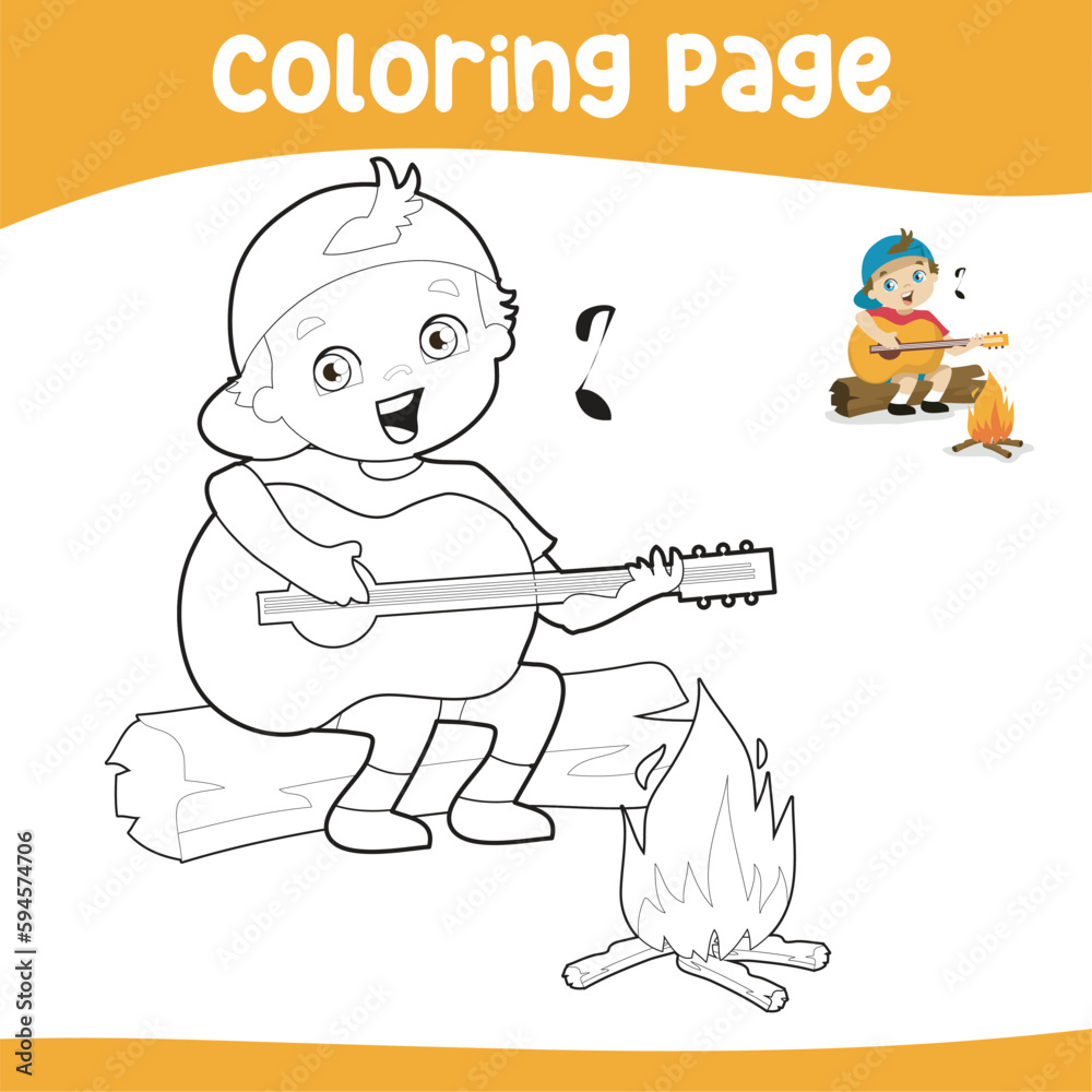 vetor-de-coloring-page-outline-of-a-cute-little-boy-playing-the-guitar