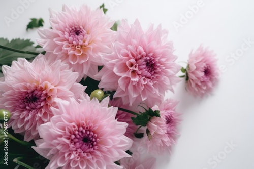 Top view of pink dahlia flower bouquet isolated on white background. AI Generated.