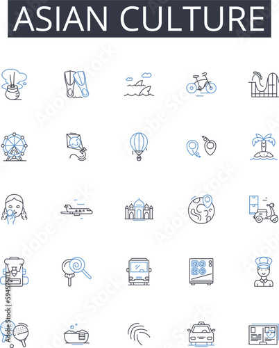Asian culture line icons collection. Eastern culture, , , , , , vector and linear illustration. ,, outline signs set