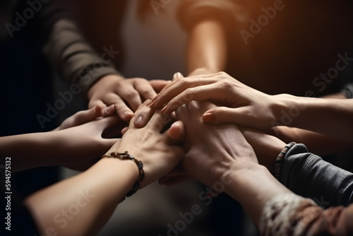Teamwork,empathy,partnership and Social connection in business, hands together created with Generative AI technology