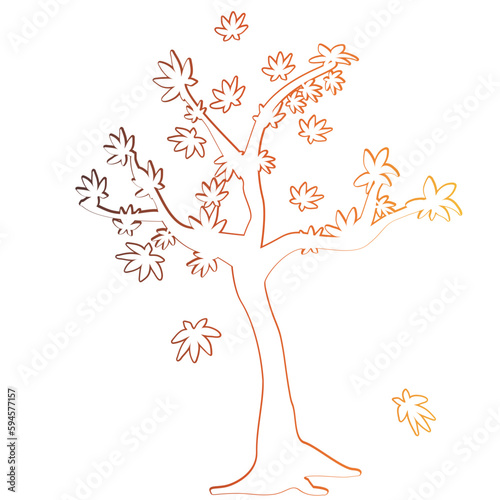 Autumn leaves falling from the tree gradient outline