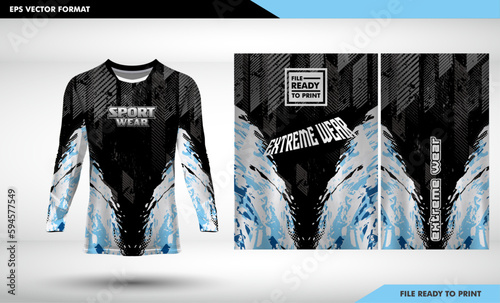 Sports design jersey for football racing cycling gaming jersey premium vector. grunge blue and black
