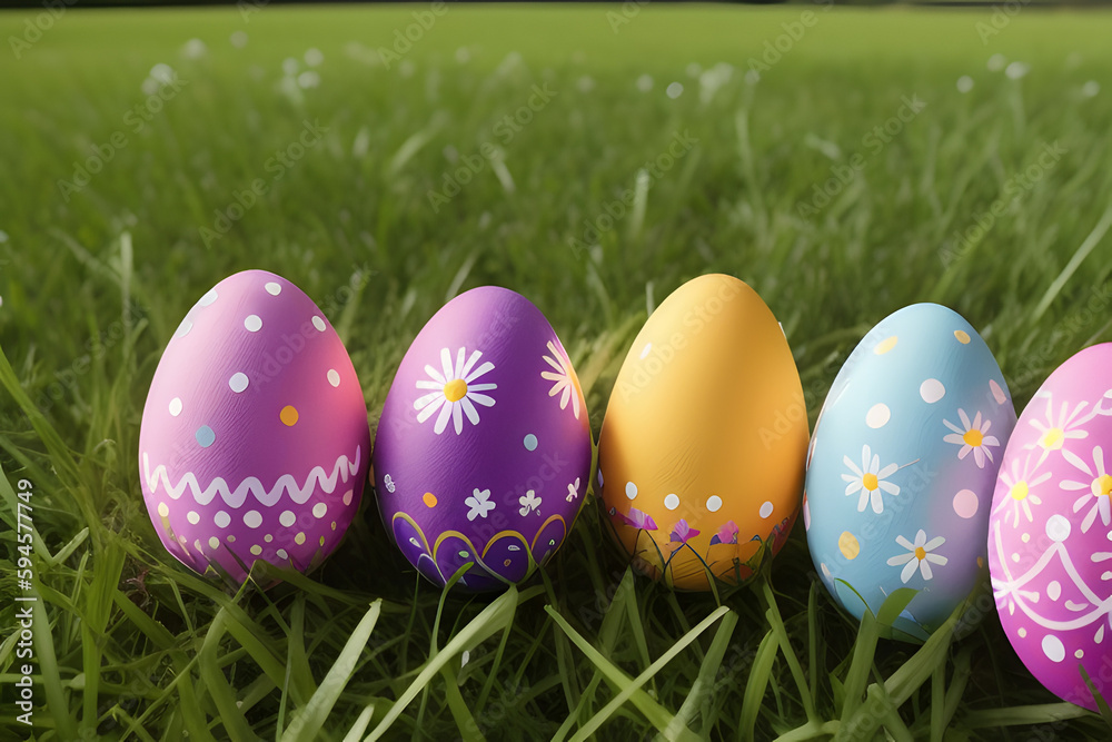 decorated easter eggs in the grass