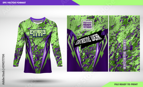 Sports design jersey for football racing cycling gaming jersey premium vector. dark purple and light sage green grunge texture 