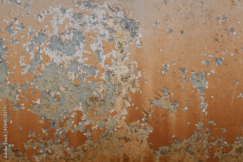 Rusted steel plate. Abandoned house, ruins. Metal. Background material. Stone, rock, etc… Brown. 