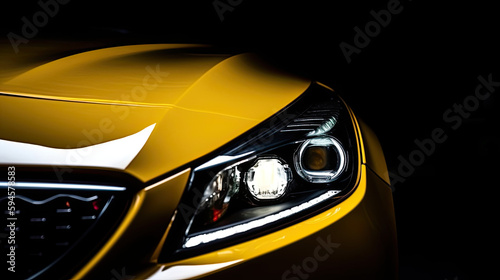 Headlight of yellow modern car on black background, copy space © ttonaorh