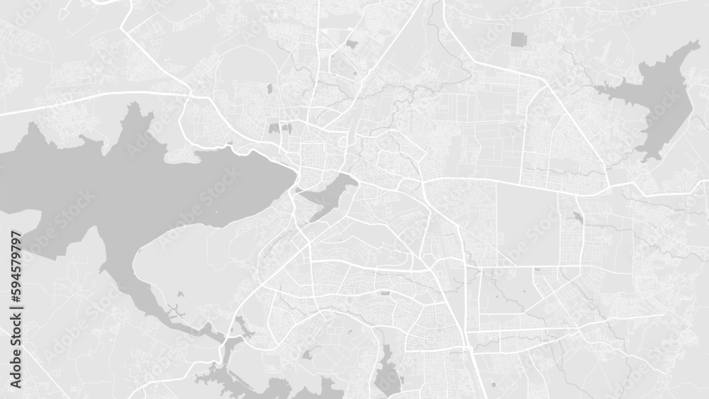 White and light grey Bhopal city area vector background map, roads and water illustration. Widescreen proportion, digital flat design.