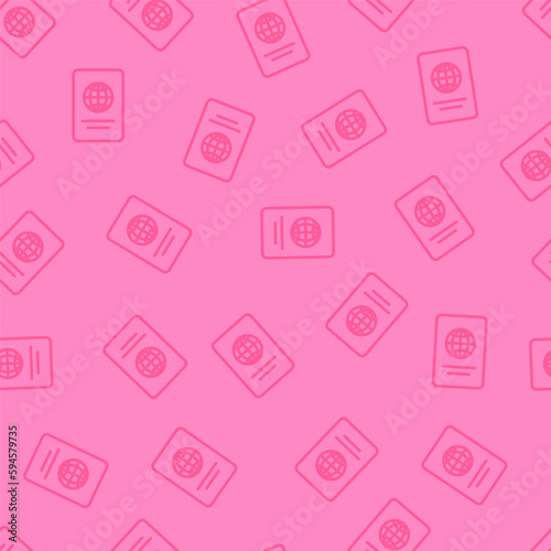 Pink seamless pattern with outline passport symbols