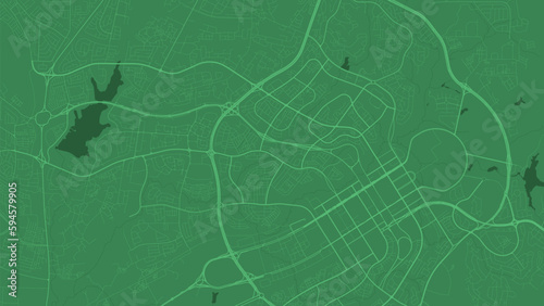 Background Abuja map, Nigeria, green city poster. Vector map with roads and water. Widescreen proportion, flat design roadmap.