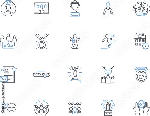 Accomplished project line icons collection. Success, Achievement, Victory, Completion, Proficiency, Mastery, Expertise vector and linear illustration. Perfection,Excellence,Benefit outline signs set