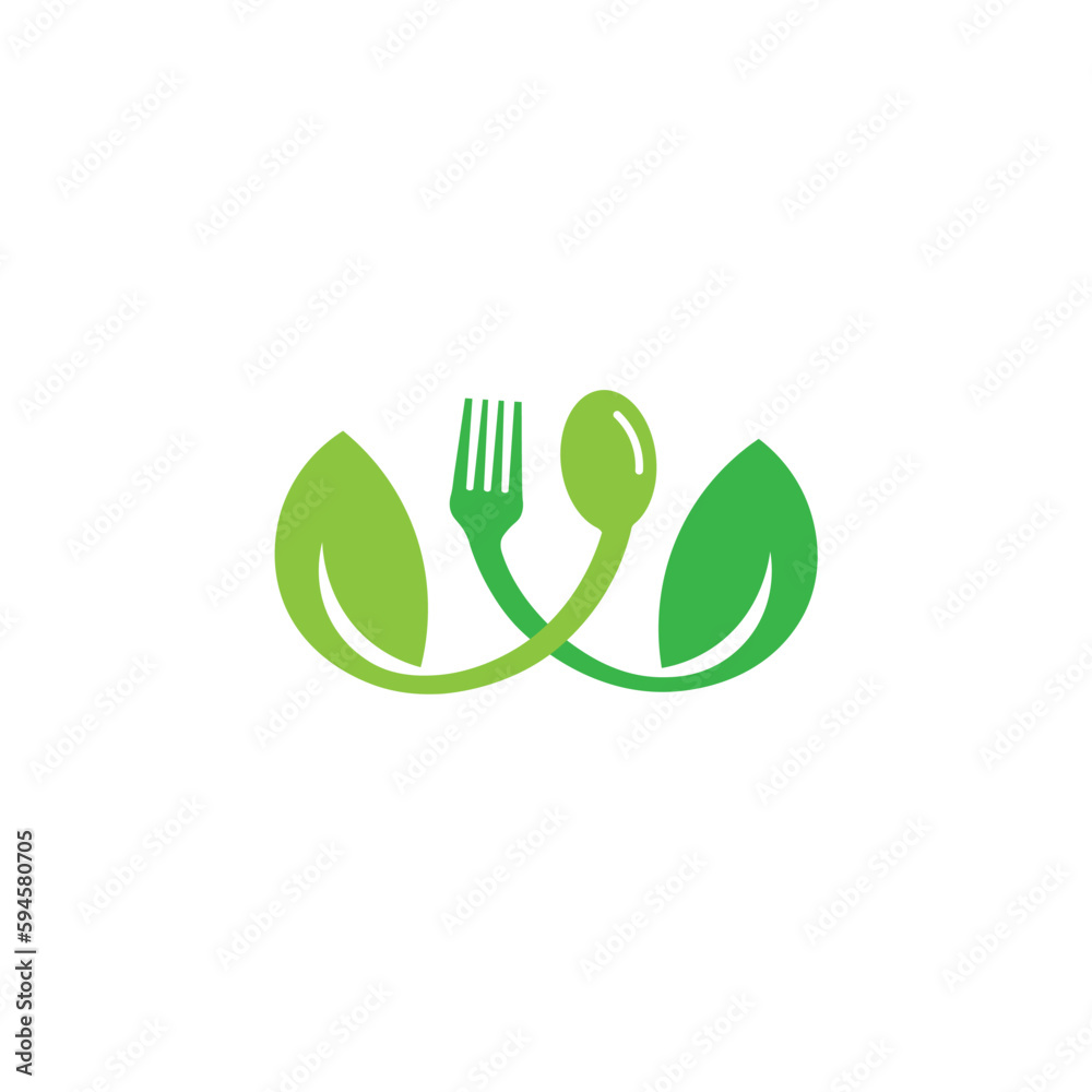 Healthy food logo. concept logo, with the symbol of a spoon, fork and leaf. Can be for restaurants, healthy food products, website logos for food consultants and others Healthy food logo. concept logo, with the symbol of a spoon, fork and leaf. Can be for restaurants, healthy food products, website logos for food consultants and others