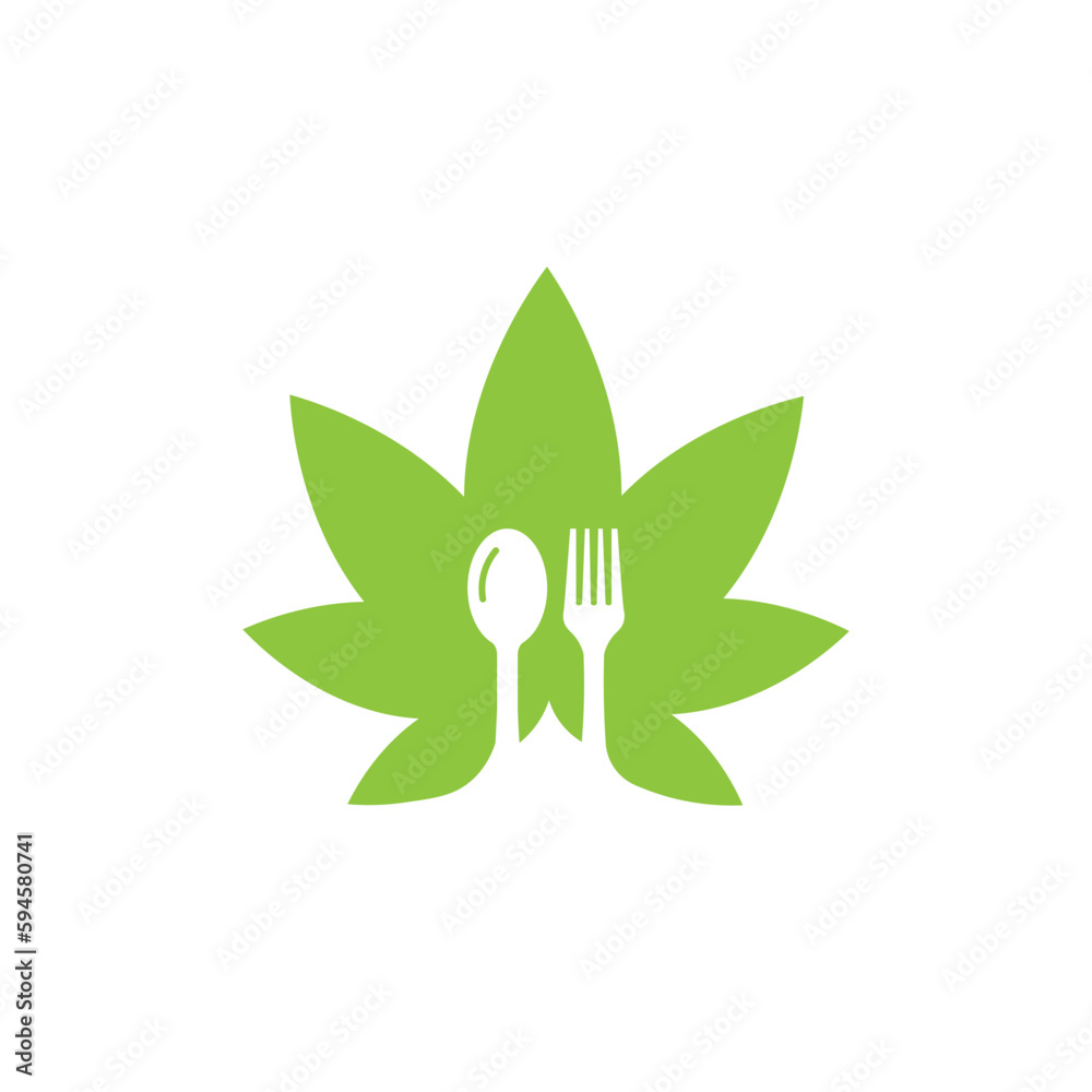 Healthy food logo. concept logo, with the symbol of a spoon, fork and leaf. Can be for restaurants, healthy food products, website logos for food consultants and others Healthy food logo. concept logo, with the symbol of a spoon, fork and leaf. Can be for restaurants, healthy food products, website logos for food consultants and others