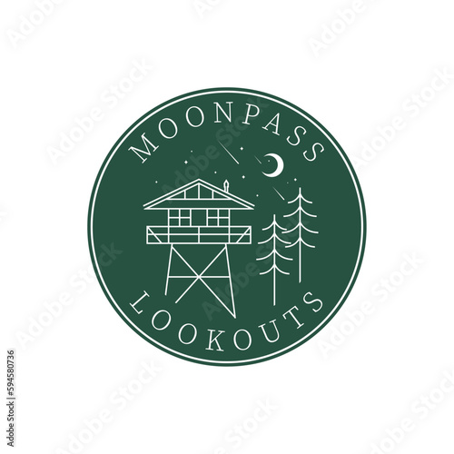logo Moonpass lookouts are fire tower, platform with a clear roof for stargazing and moon.