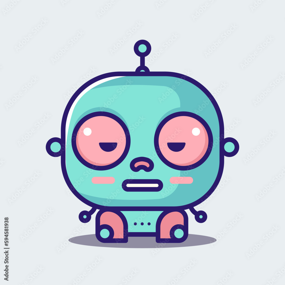 Cute kawaii green robot with happy and fun emotions. Glowing details. On white a background. Cute kawaii green robot with happy and fun emotions. Glowing details. On white a background.