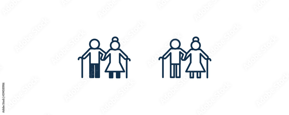 old couple icon. Outline and filled old couple icon from people and relation collection. Line and glyph vector. Editable old couple symbol can be used web and mobile old couple icon. Outline and filled old couple icon from people and relation collection. Line and glyph vector. Editable old couple symbol can be used web and mobile