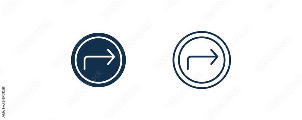 turn right arrow icon. Outline and filled turn right arrow icon from user interface collection. Line and glyph vector. Editable turn right arrow symbol can be used web and mobile