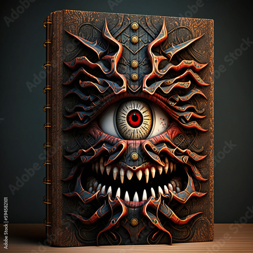 Masterful Malevolent Book With Evil Eye And Sharp Teeth Illustration - Generative A.I. Art photo