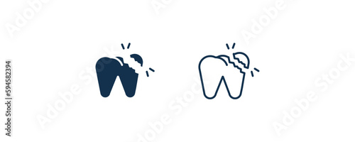broken tooth icon. Outline and filled broken tooth icon from dental health collection. Editable broken tooth symbol.