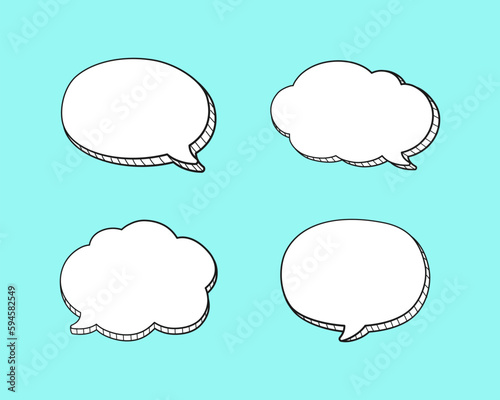 Comic 3D doodle speech bubble outline collection set vector illustration