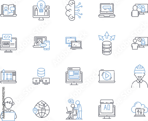 Electronic presence line icons collection. Online, Digital, Cyber, Internet, Web, Virtual, Connected vector and linear illustration. Interactive,Social,Mobile outline signs set