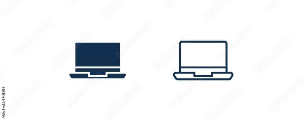laptop frontal monitor icon. Outline and filled laptop frontal monitor icon from technology collection. Line and glyph vector isolated on white background. Editable laptop frontal monitor symbol.