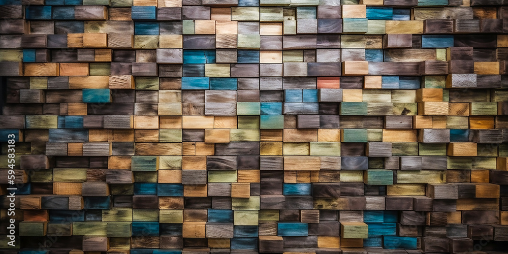 Textur abstrakter Blockstapel an der Wand für Hintergrund, abstrakte bunte Holzstruktur für Hintergrund. KI Textur abstrakter Blockstapel an der Wand für Hintergrund, abstrakte bunte Holzstruktur für Hintergrund. KI