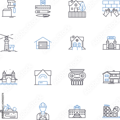 Mansion line icons collection. Palatial, Opulent, Lavish, Grand, Regal, Stately, Majestic vector and linear illustration. Extravagant,Luxurious,Expansive outline signs set