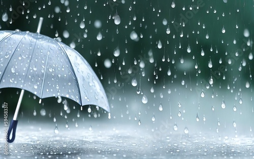 Transparent umbrella in the rain with a splashing water background. 