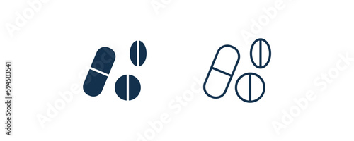 drug pills icon. Outline and filled drug pills icon from medical and healthcare collection. Line and glyph vector isolated on white background. Editable drug pills symbol.
