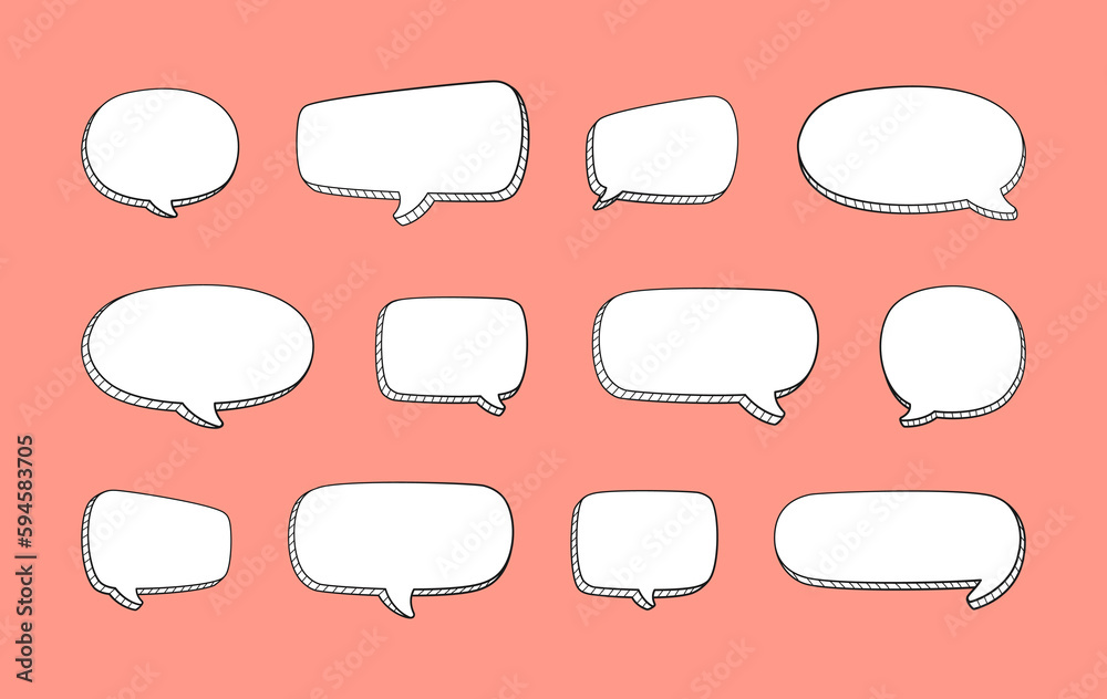 Comic 3D doodle speech bubble outline collection set vector illustration Comic 3D doodle speech bubble outline collection set vector illustration
